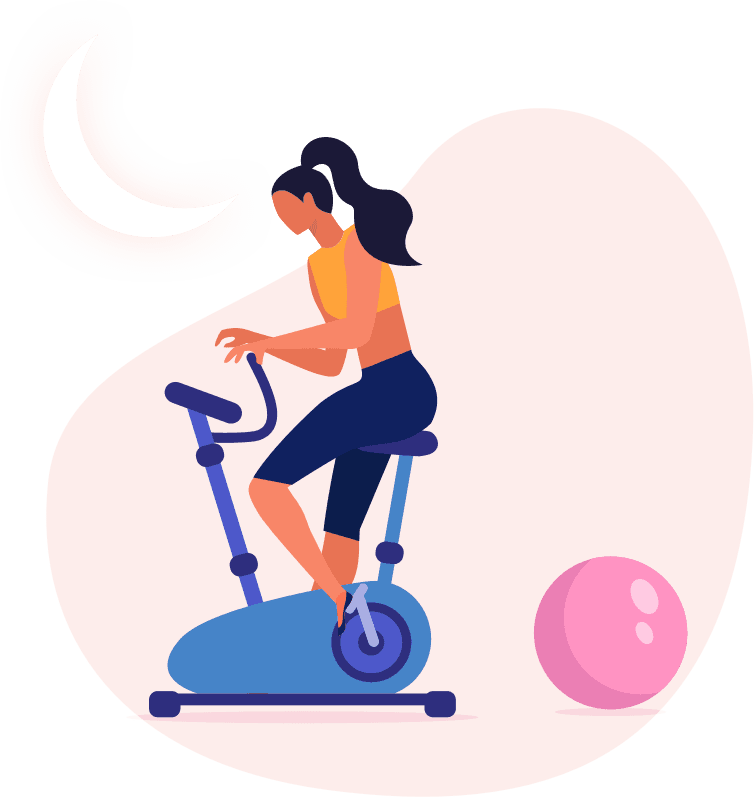 Employee on a spin bike working out after work