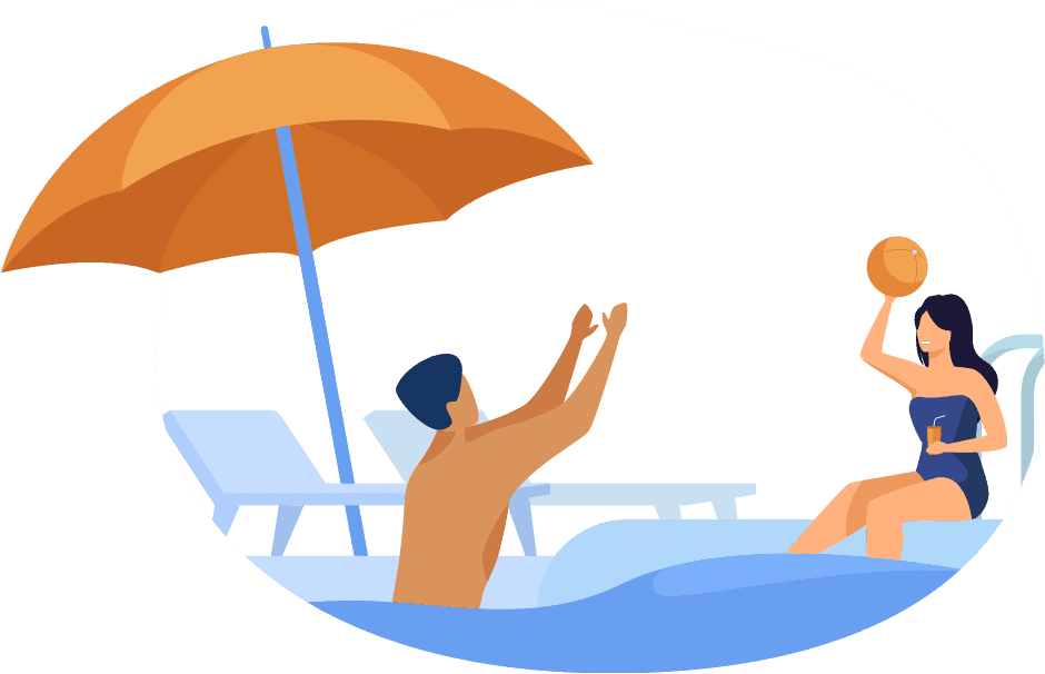Employees in a swimming pool enjoying a break from work