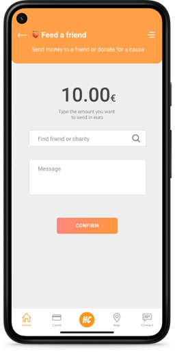 The Feed a friend feature to send money to colleagues on our app