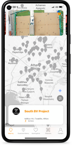 Users can use the app to view sports venues around them on the map